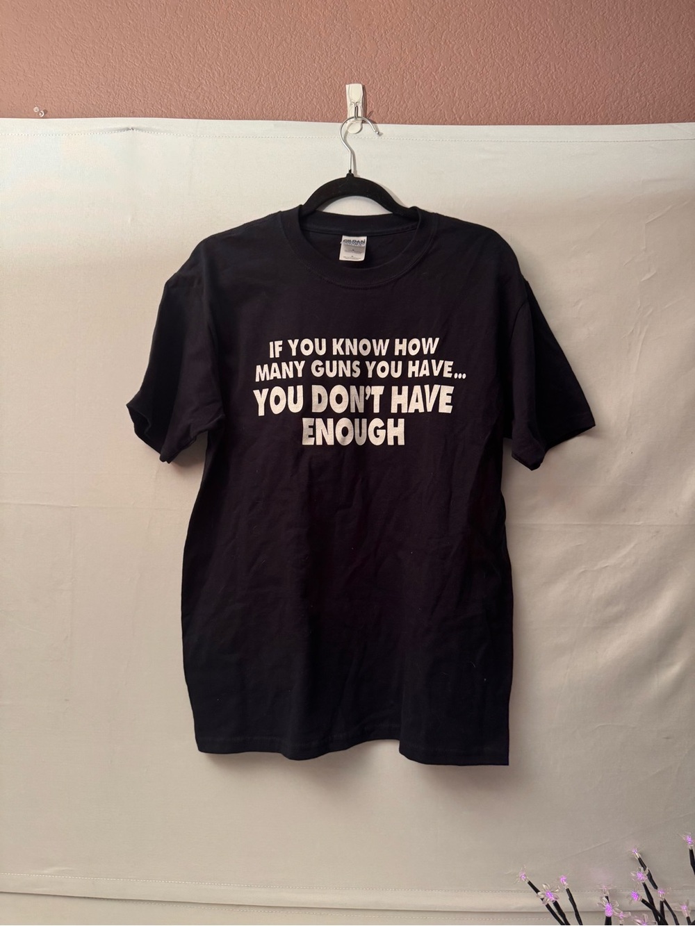 Gildan Black Tee with White Bold Slogan
